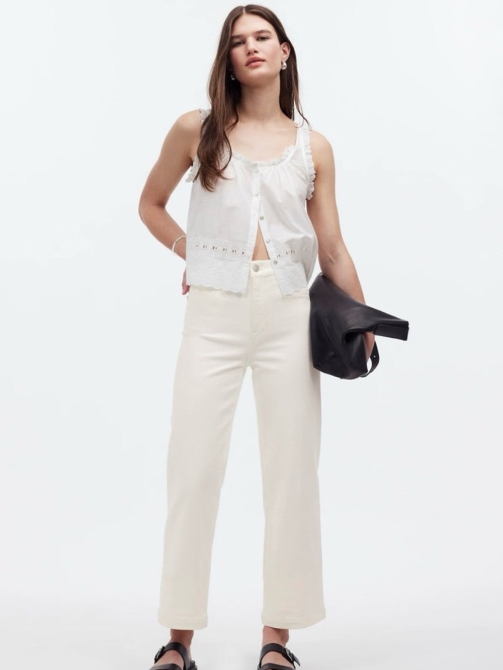 Madewell The Emmett Wide Leg Crop Jean in Tile White Size 32 #N0602
